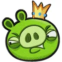 Preview of Pig King embroidery design from the Angry Birds collection, showcasing a vibrant stitched motif.