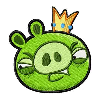 Preview of Pig King embroidery design from the Angry Birds collection, showcasing a vibrant stitched motif.