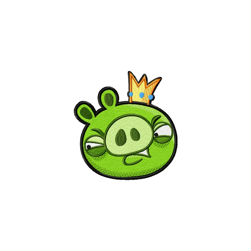 Preview of Pig King embroidery design from the Angry Birds collection, showcasing a vibrant stitched motif.