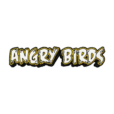 Preview of an Angry Birds logo embroidery design suitable for stitching on t-shirts and tote bags.