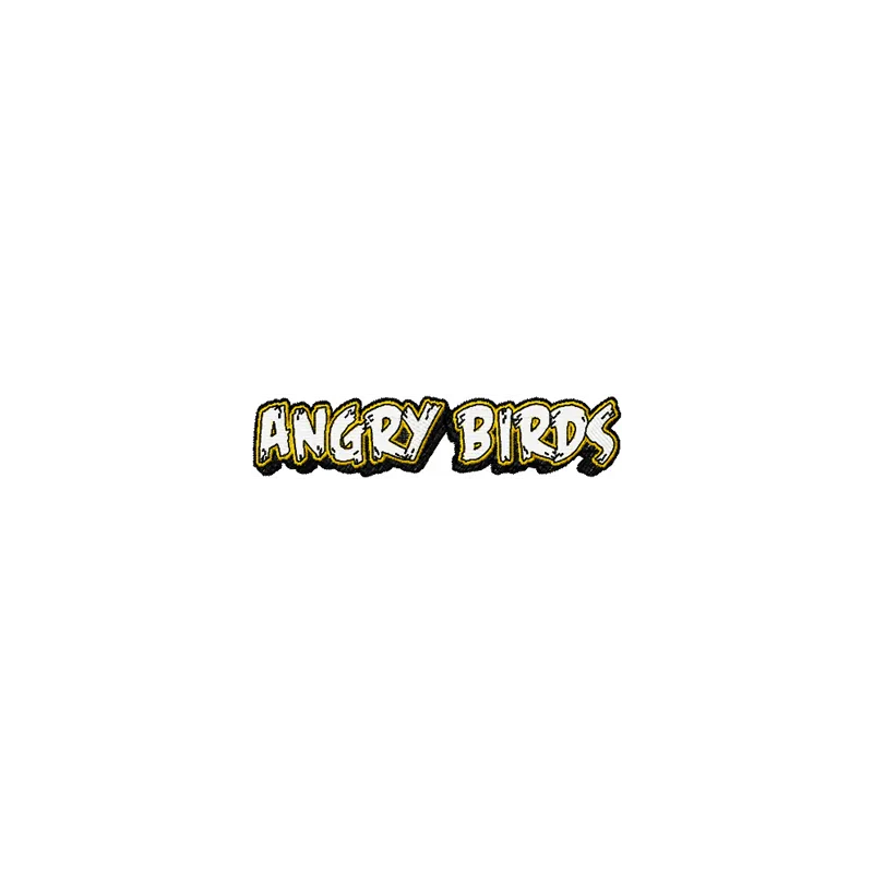 Preview of an Angry Birds logo embroidery design suitable for stitching on t-shirts and tote bags.