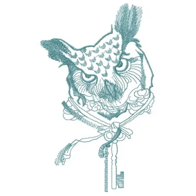 Preview of an owl key keeper one color embroidery design, showcasing a whimsical stitched motif for creative projects.