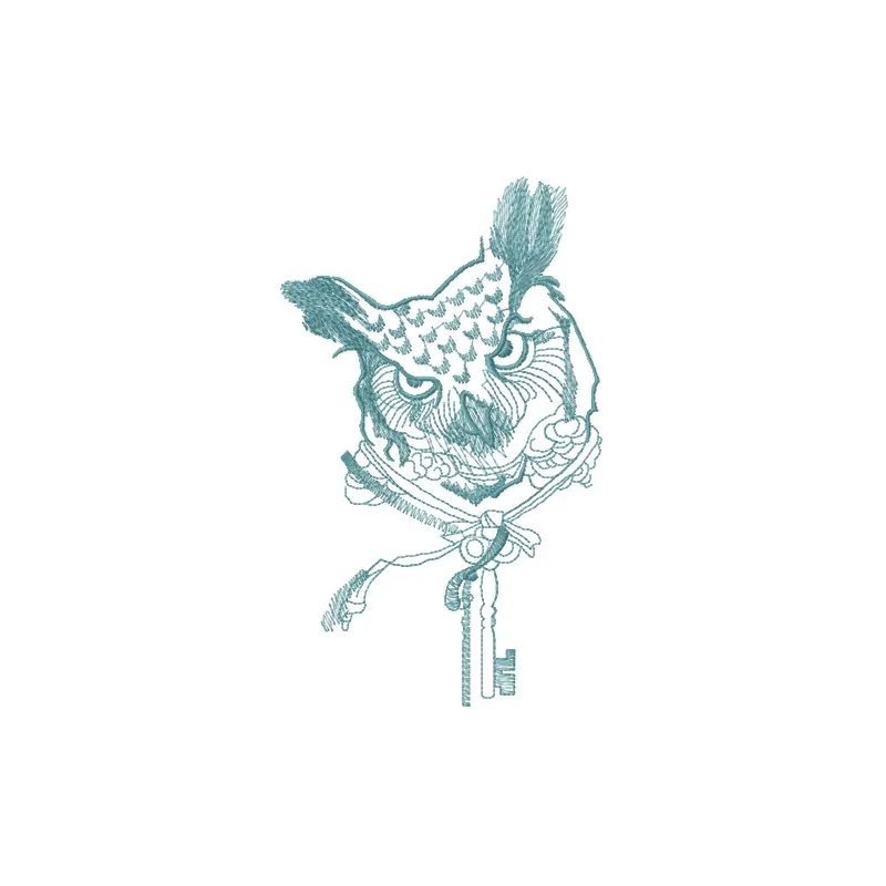 Preview of an owl key keeper one color embroidery design, showcasing a whimsical stitched motif for creative projects.