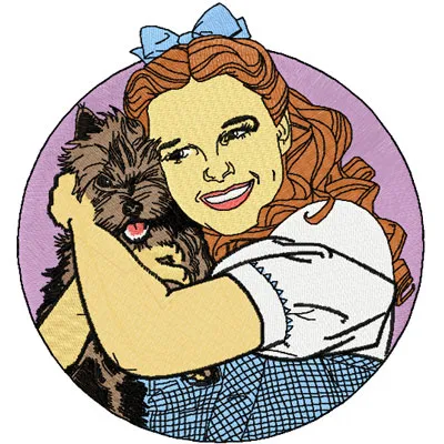Preview of Dorothy and Toto embroidery design featuring a whimsical scene for girls and women’s clothing.