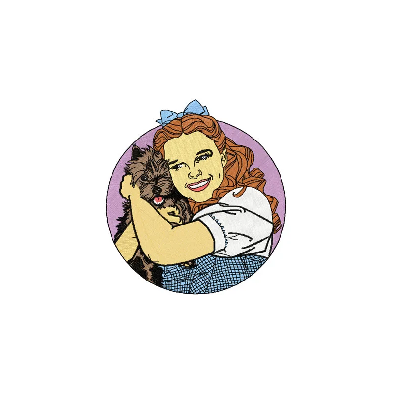 Preview of Dorothy and Toto embroidery design featuring a whimsical scene for girls and women’s clothing.