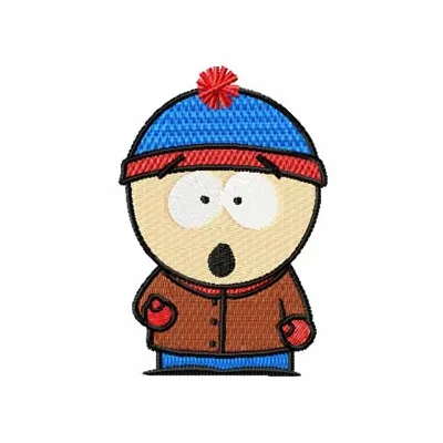 South Park 2 embroidery design preview featuring iconic characters for stitching on apparel and accessories.