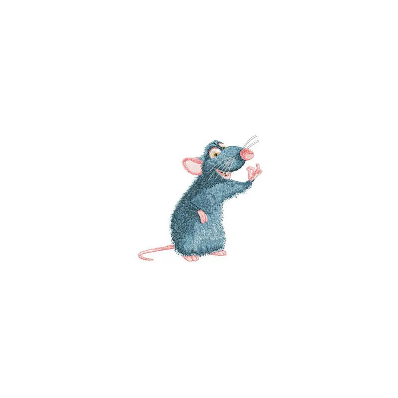 Remy embroidery design featuring an adorable mouse motif, ideal for stitching on baby onesies or tote bags.