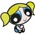 Bubbles 2 embroidery design featuring the cheerful character from Powerpuff Girls, ideal for stitching on various items.