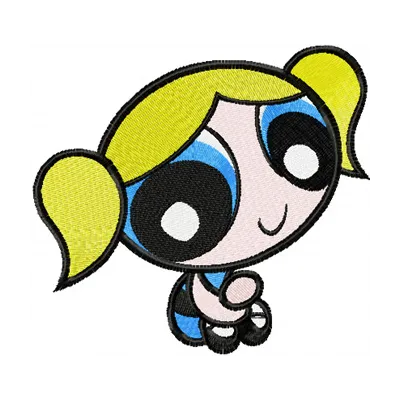 Bubbles 2 embroidery design featuring the cheerful character from Powerpuff Girls, ideal for stitching on various items.