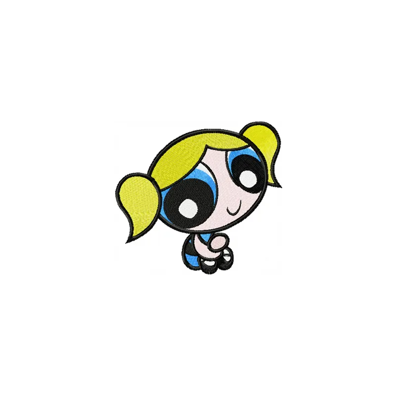 Bubbles 2 embroidery design featuring the cheerful character from Powerpuff Girls, ideal for stitching on various items.