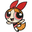 Blossom embroidery design featuring a vibrant character from Powerpuff Girls, ideal for customizing t-shirts and tote bags.
