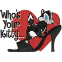 Preview of the 'Pussyfoot - Who's your Kitty' embroidery design featuring a playful cat motif suitable for various projects.