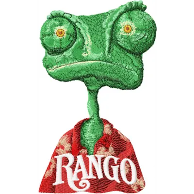 Chameleon Rango embroidery design showcasing a vibrant reptile motif, ideal for stitching on apparel or accessories.