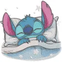 A detailed embroidery design of Sleeping Stitch covered with a cozy blanket, showcasing Lilo and Stitch themes.