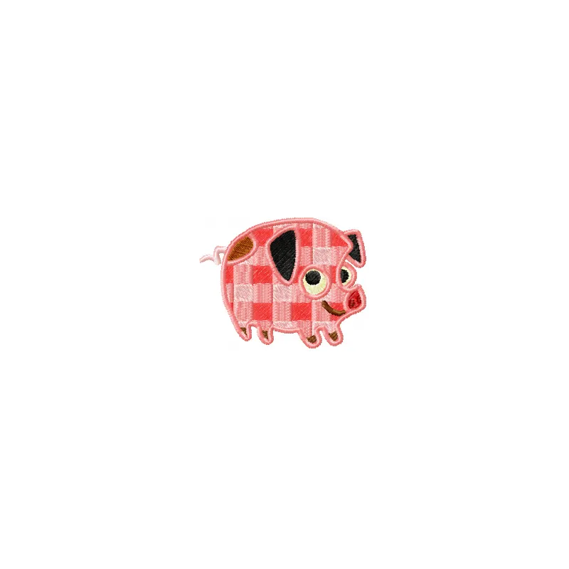 Small Pig 1 embroidery design featuring a cute farm animal motif, perfect for stitching on t-shirts and tote bags.