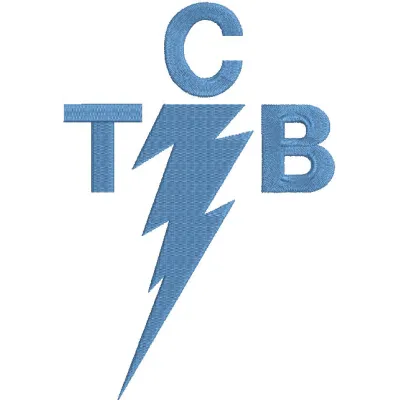 TCB Logo embroidery design featuring intricate stitching and vibrant colors on a fabric background.