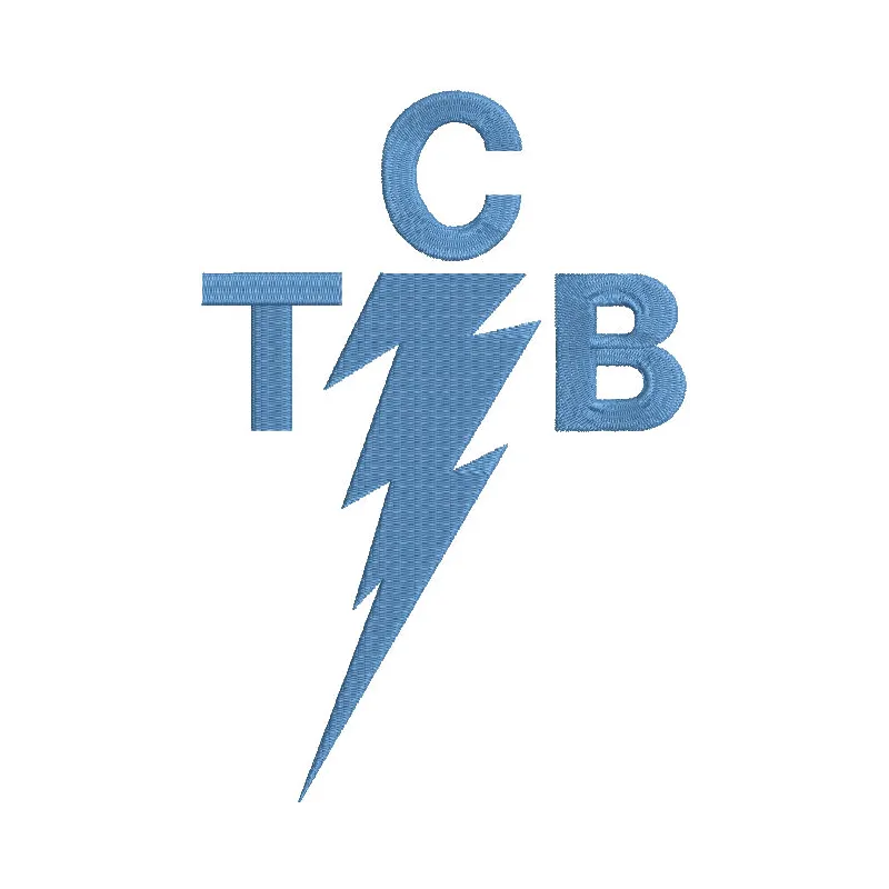 TCB Logo embroidery design featuring intricate stitching and vibrant colors on a fabric background.