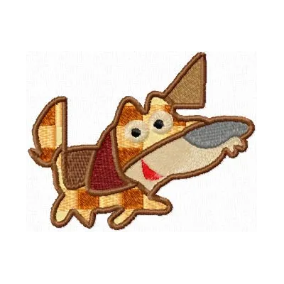 A charming dog embroidery design showcasing a playful pup, perfect for stitching on t-shirts and tote bags.
