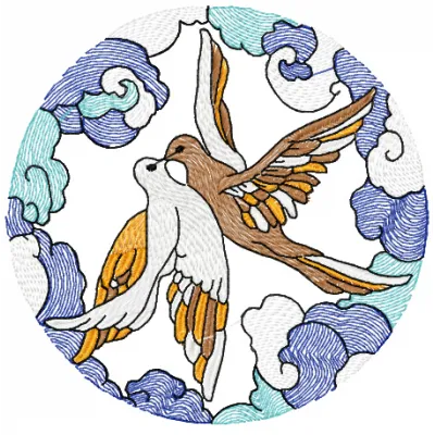 Preview of the Loving Birds 2 embroidery design featuring intricate stitched motifs of affectionate birds.