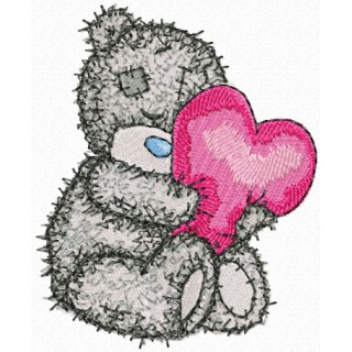 Teddy Bear with a pillow in the form of heart embroidery design - Embroidery Design