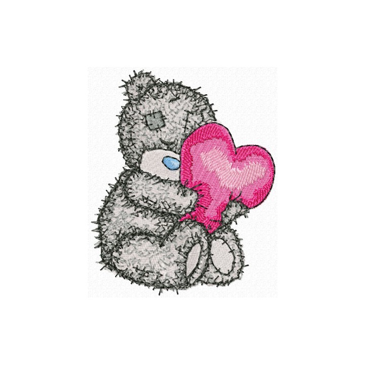 Teddy Bear with a pillow in the form of heart embroidery design - Embroidery Design