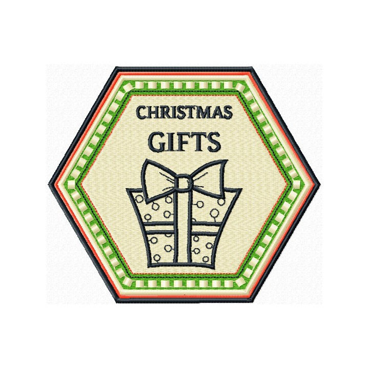 Christmas Gifts badge embroidery design - Embroidery Design