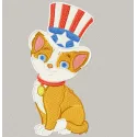 Happy cat embroidery design featuring a festive theme for Independence Day, perfect for stitching on t-shirts or tote bags.
