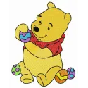Embroidery design featuring Pooh preparing for Easter, perfect for stitching on t-shirts or baby onesies.