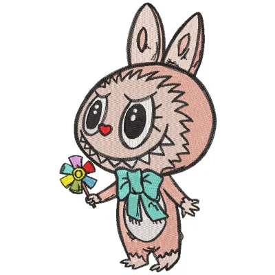 Labubu featuring intricate flower embroidery design, showcasing vibrant colors and detailed craftsmanship.