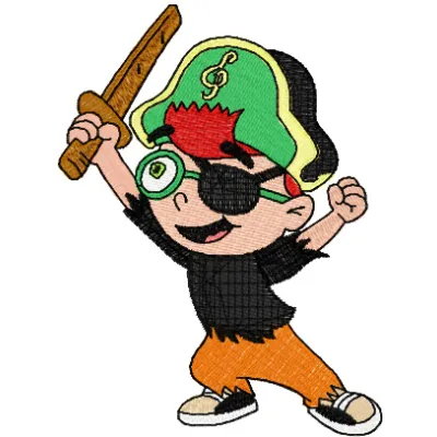 Leo Pirat embroidery design featuring a charming pirate theme, perfect for baby onesies or blankets.