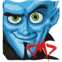 Megamind embroidery design showcasing a playful monster motif, ideal for whimsical projects and creative stitching.