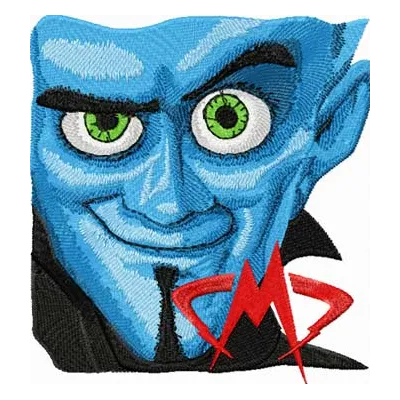 Megamind embroidery design showcasing a playful monster motif, ideal for whimsical projects and creative stitching.