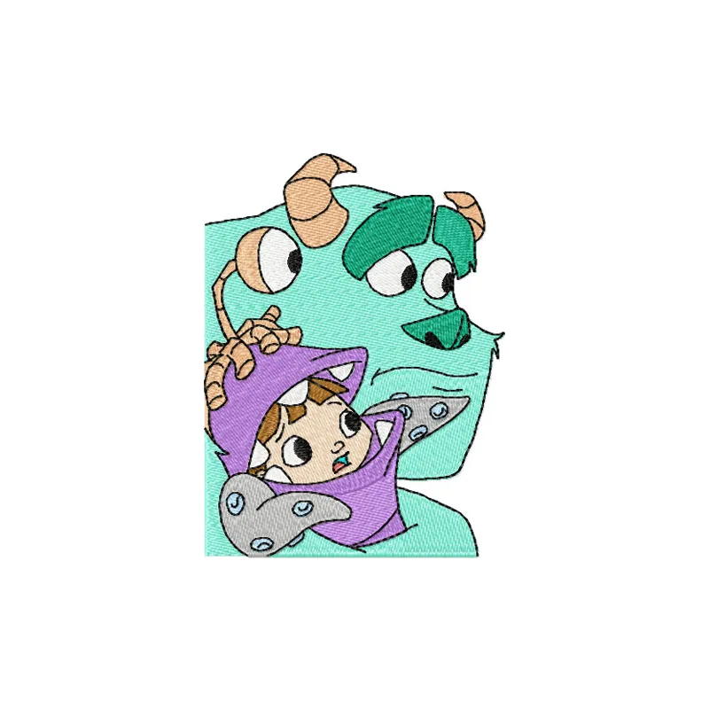 Boo and Sulley 2 embroidery design featuring beloved characters from Monsters Inc for creative stitching projects.