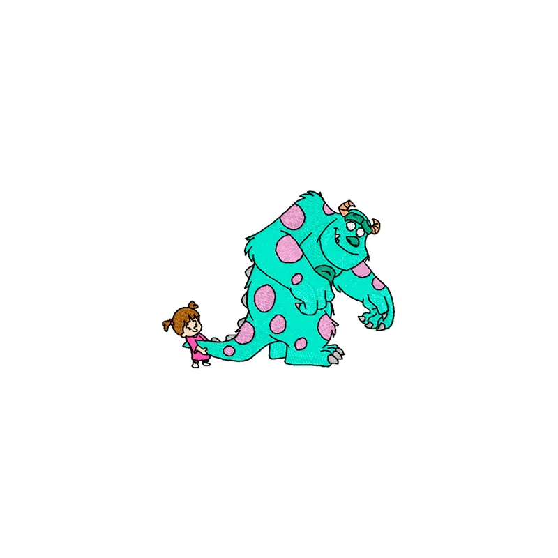 Boo and Sulley embroidery design featuring beloved characters from Monsters, Inc. for creative stitching projects.