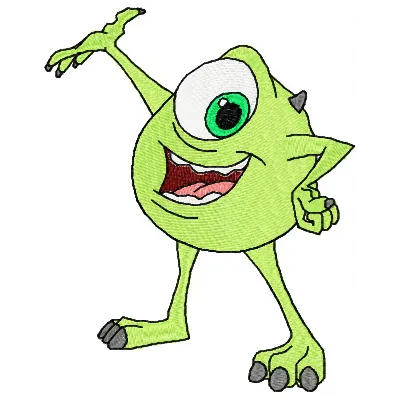 Mike Wazowski embroidery design featuring a playful monster from Monsters Inc, perfect for children's items.