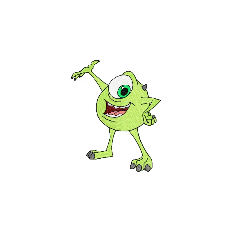 Mike Wazowski embroidery design featuring a playful monster from Monsters Inc, perfect for children's items.