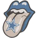 Dallas Cowboys lip embroidery design featuring the iconic team logo and vibrant colors on fabric.