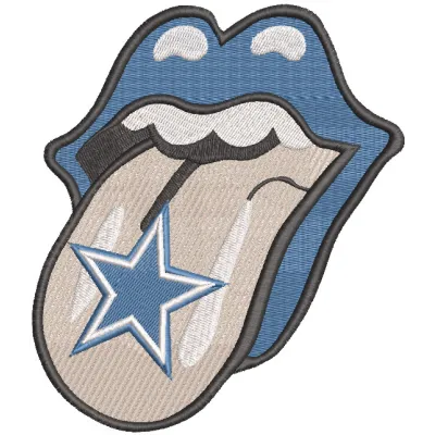 Dallas Cowboys lip embroidery design featuring the iconic team logo and vibrant colors on fabric.