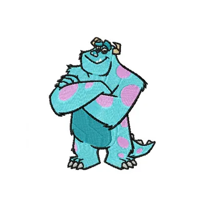 Sulley embroidery design featuring a cheerful monster from Monsters Inc, ideal for stitching on t-shirts and hoodies.