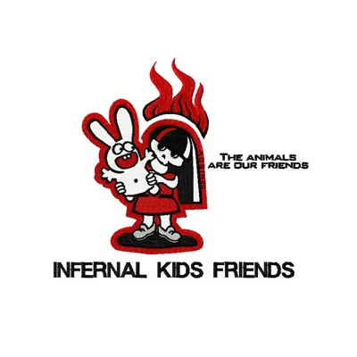 Embroidery design featuring a girl with a whimsical bunny for Halloween stitching projects.