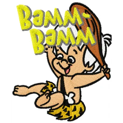 Bamm-Bamm embroidery design from Flintstones collection, showcasing playful character for stitching on various items.