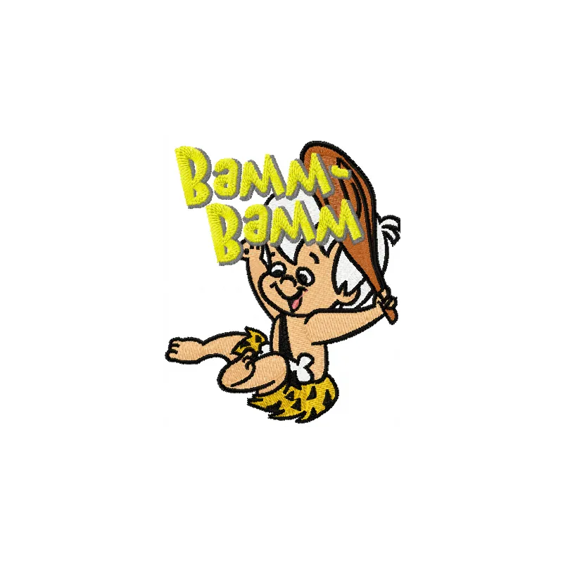 Bamm-Bamm embroidery design from Flintstones collection, showcasing playful character for stitching on various items.