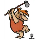 Barney from Flintstones playing golf in a colorful embroidery design, perfect for stitching on caps or t-shirts.