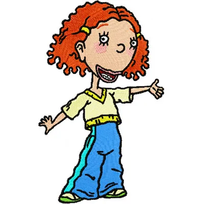 As Told by Ginger embroidery design showcasing a vibrant, playful motif ideal for girls' apparel and accessories.
