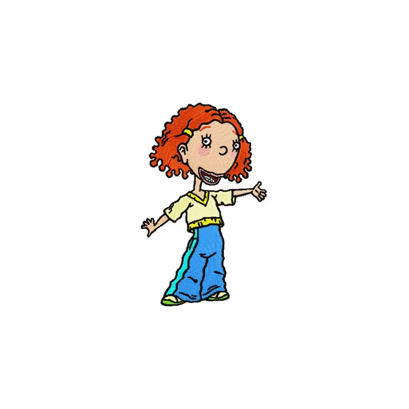 As Told by Ginger embroidery design showcasing a vibrant, playful motif ideal for girls' apparel and accessories.