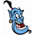 Genie embroidery design featuring a whimsical character from Aladdin, ideal for embellishing t-shirts and tote bags.