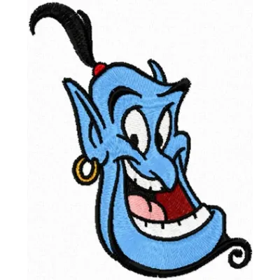 Genie embroidery design featuring a whimsical character from Aladdin, ideal for embellishing t-shirts and tote bags.