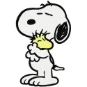 Snoopy with small friend embroidery design featuring playful characters for various projects.