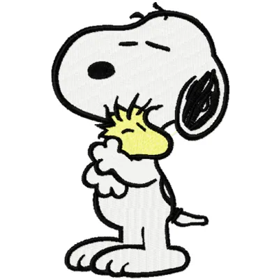 Snoopy with small friend embroidery design featuring playful characters for various projects.