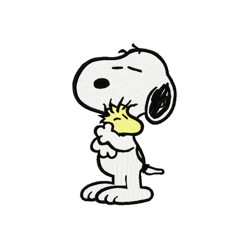 Snoopy with small friend embroidery design featuring playful characters for various projects.